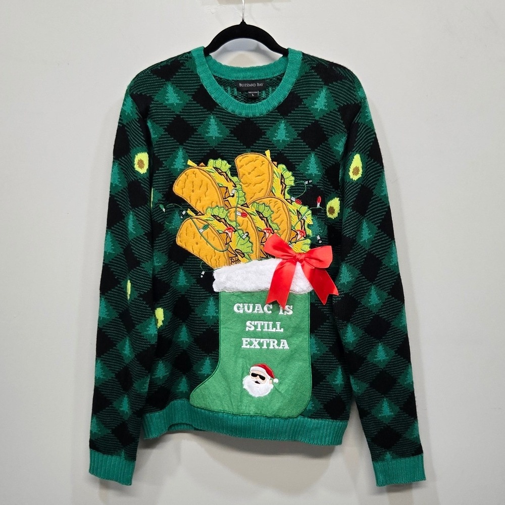Blizzard Bay Ugly Christmas Sweater Mens Large Light Up Taco Guac Is Extra Tacky